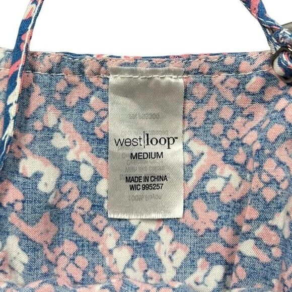 West Loop Colorful Print Two-Tier Summer Mini Sundress Blue/Pink/White S… - Picture 9 of 12